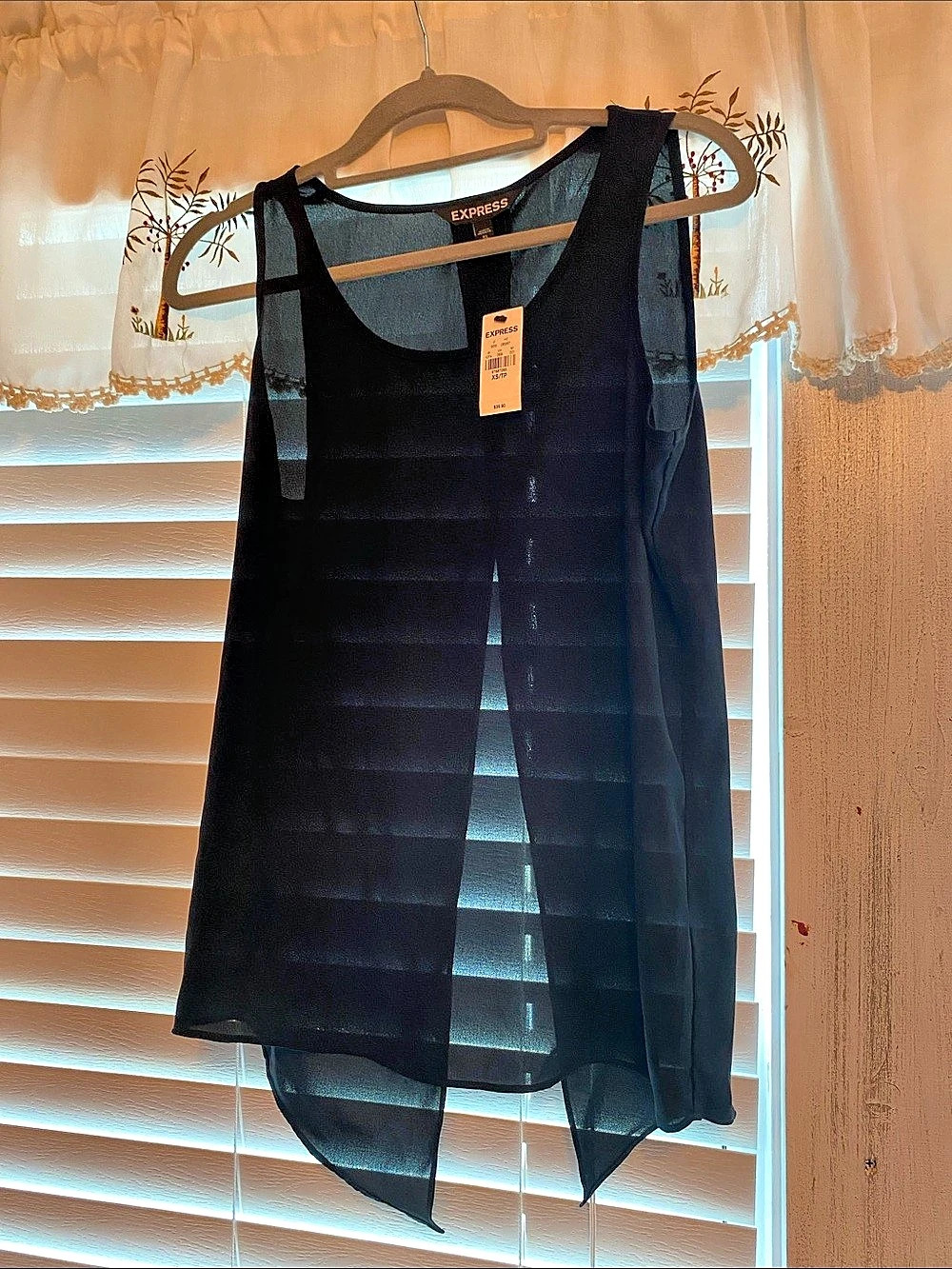 EXPRESS Sheer Layered Tank Top in Black Size XS
